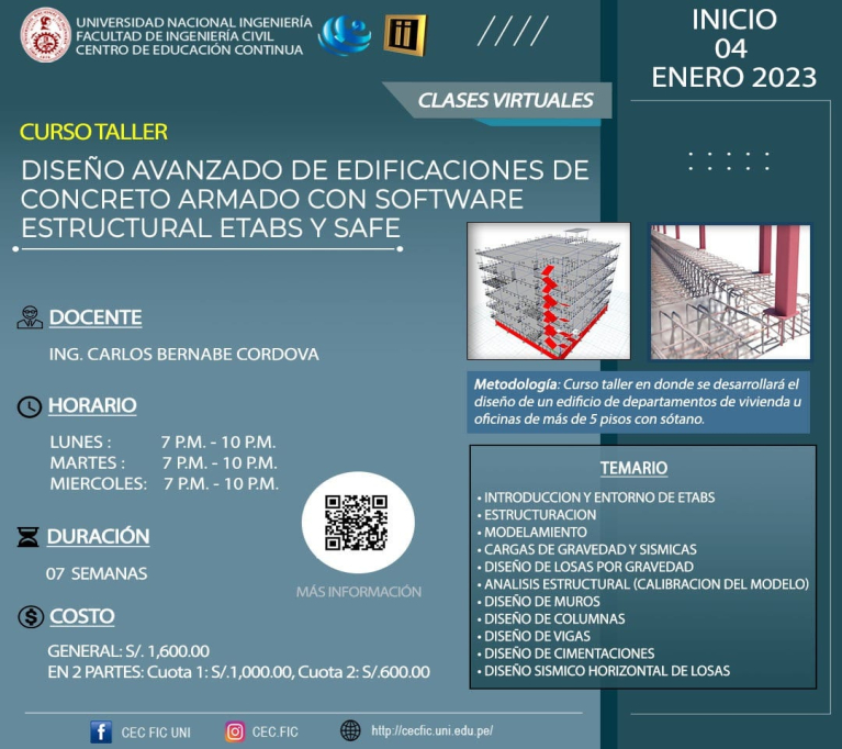 Curso Taller Diseño avanzado de edificaciones de concreto armado con software estructural ETABS y SAFE